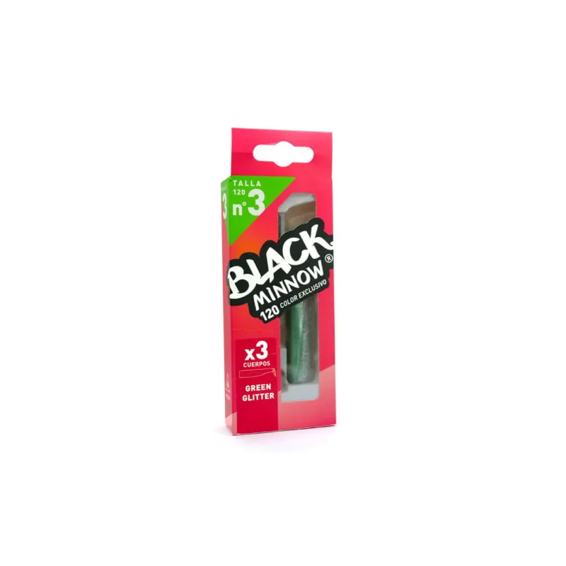 Black Minnow 90mm Color Green Glitter 3 Cuerpos